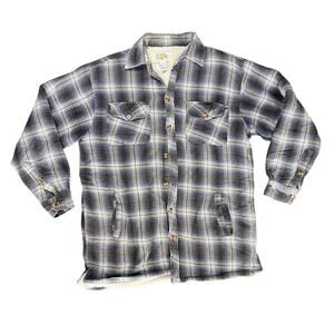 Vintage Alaska 1959 Shirt Mens XL Blue White Plaid Flannel Shacket Sherpa Fleece